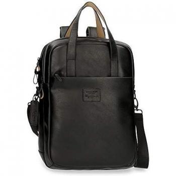 Mochila Portaordenador Pepe Jeans Vegan con Bandolera, Negro, 32x42x12 cm