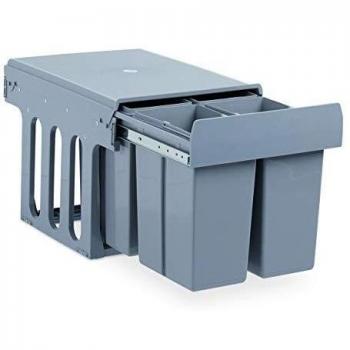 Cubo de basura empotrable para cocina, sistema de reciclaje, plástico, 4 contenedores de 8L cada uno, dimensiones 35,1 x 34,3 x 48 cm, color gris