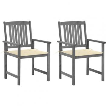 Acacia Wood Patio Chairs with Cushions - Set of 2 Gray