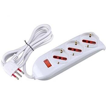 Multipresa Rosi 3 Schuko 10A Blanca con Interruptor y Cable de 1,5 Metros