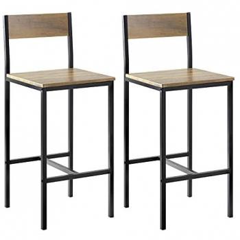 Lote de 2 taburetes con respaldo SoBuy FST53-XLx2, taburete de bar, capacidad hasta 100 kg, altura 96 cm, color metal natural