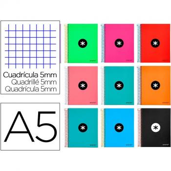 Cuaderno espiral Liderpapel A5 Micro Antartik tapa forrada120h 100gr cuadro 5mm 5 bandas6 taladros colores surtidos
