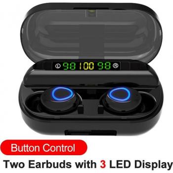 Auriculares Inalámbricos Bluetooth 5.0 TWS Deportivos Impermeables con LED y Micrófono, Cancelación de Ruido