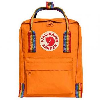 Fjallraven Kanken Mini Mochila Azul con Patrón Arcoíris en Naranja Quemado