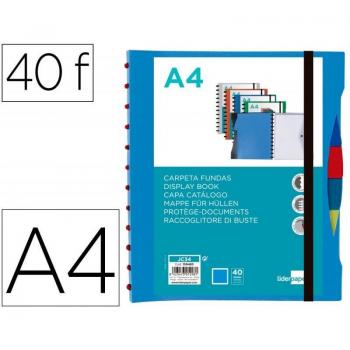 Carpeta Liderpapel A4 con 40 fundas intercambiables 5 separadores sobre y gomilla azul