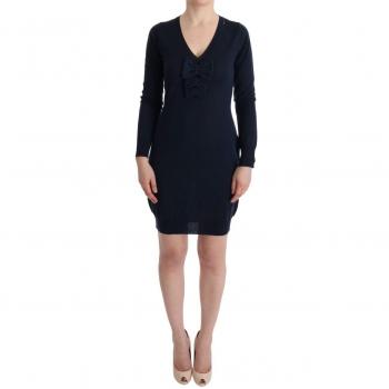 Blue Wool Long Sleeve Shift Dress