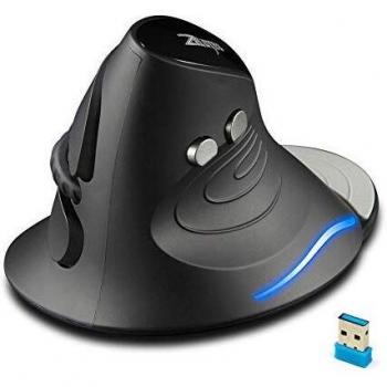 Zelotes Ratón Inalámbrico, 2400DPI Ratón Vertical, 2.4 G USB óptico Ratón Ergonómico, 6 Botones,reposamuñecas extraíble, Diseño para Reducir la Muñeca Masculina