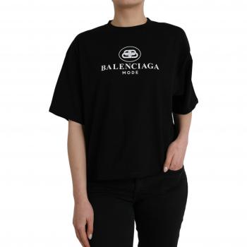 Balenciaga Black Cotton Logo Crew Neck Short Sleeves T-shirt - M