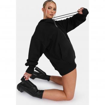 Oversized Zip Through Hoodie Black