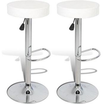 vidaXL Taburete de cocina bar 2 unidades blancas redondas cuero artificial