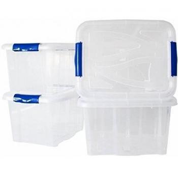 ToCi - Juego de 4 cajas con tapa con cajas de almacenamiento Cajas Caja de plástico transparente 17 litros 40 x 32 x 23 cm