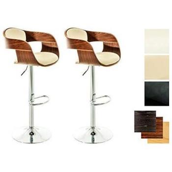 Set de 2 Taburetes Kingston en Simil Cuero Nogal/Crema con Altura Ajustable y Estructura Metálica Robustas