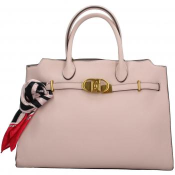 Elegant Eco-Leather Tote Bag with Contrast Details and Internal Zip, Pink