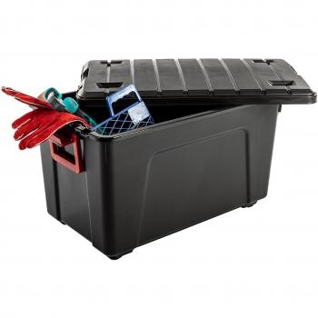 Caja Multiusos Iris Explorer Negro 110L con Ruedas y Asas, de Polipropileno (44,5 x 75 x 44,5 cm)