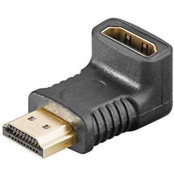 Adaptador HDMI hembra a macho con ángulo de 90°, compatible con 4K@60Hz, conectores dorados