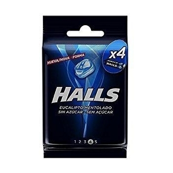 Halls Caramelos Duros de Eucalipto, Sin Azúcar, Pack de 4 x 32g