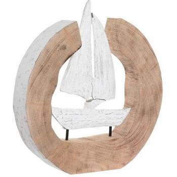 Figura Decorativa Velero Natural de Resina y Madera de Mango (36 x 6 x 38 cm)