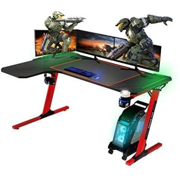Mesa Gaming Esquinera Unicview 140cm x 60cm con LED RGB para Ordenador y Consolas