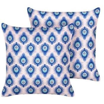 Set de 2 Cojines de Jardín Multicolor 45 x 45 cm Poliester Motivo Pavo Real Resistente al Agua Decoración Moderna Exterior