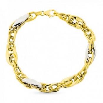 Pulsera oro bicolor 9k mujer con eslabones variados y mosquetón