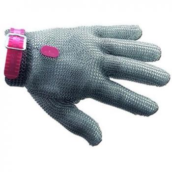 Guante de Protección en Malla Metálica Arcos, Talla M, Acero Inoxidable 250mm, Color Gris con Cinta Roja