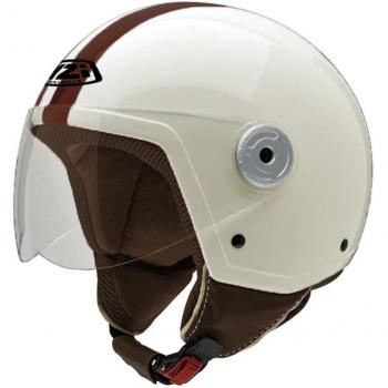NZI Vintage II Casco de Moto, Crema con Rayas Marrónes, 57