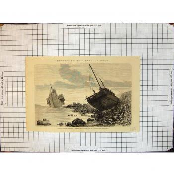 Impresión Antigua de las Rocas Tyfon de Hong Kong de los Barcos de China