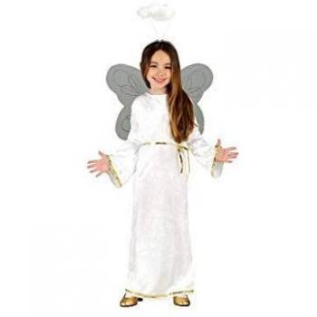 Disfraz de Ángel Blanco y Dorado para Niños Talla 5/6 con Cintura y Aureola para Carnaval, Navidad y Obras de Teatro