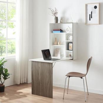Escritorio Plegable Mural Greve - Blanco con Efecto Madera y Estante Integrado