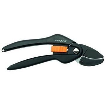 Fiskars Tijeras de podar con yunque para madera seca, Ø de corte: 2,2 cm, Longitud: 20 cm, Negro/Naranja, 1000564