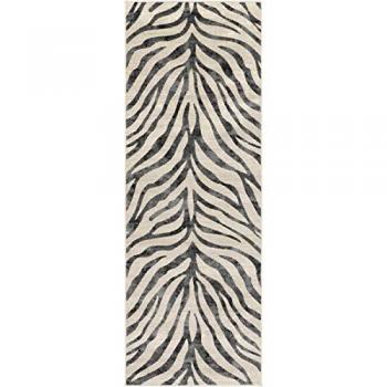 Surya Bohemian Zebra Design Area Rug Runner, Dark Gray/Beige, 80x220 cm