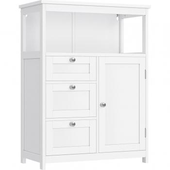 Armario de baño vintage blanco con gran espacio de almacenamiento, 3 cajones, estantes ajustables y pomos en las puertas