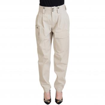 Dolce & Gabbana Beige High Waist Tapered Trousers for Women, IT36|XXS, Size: 3XS