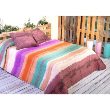 Algodón Blanco Benidorm - Colcha bouti estampada, para cama de 150 cm, 250 x 270 cm, 2 fundas de cojín, 60 x 60 cm, color marrón