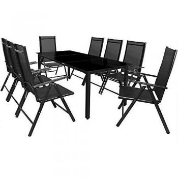 Conjunto de Comedor de Jardín Bern 9 Piezas Aluminio Antracita con Mesa y 8 Sillas Plegables Ajustables