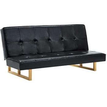 vidaXL Sofá Cama de Cuero Sintético Negro Mobiliario Decoración Casa y Hogar
