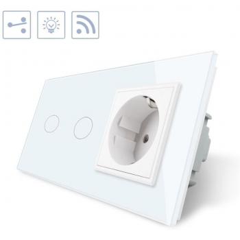 LEDBOX Conmutador táctil 2 botones + 1 enchufe frontal blanco + remoto