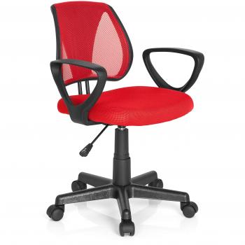 Silla de oficina para niños KIDDY CD, giratoria, tejido de malla rojo, con brazos y respaldo ajustable