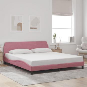 Cama con cabecero de terciopelo rosa 180x200 cm sin colchón