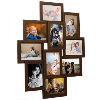 Collage Photo Frame for 10x(10x15 cm) Picture Dark Brown MDF