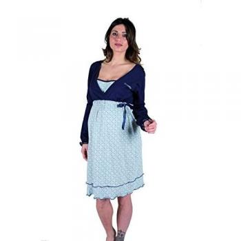 Camisa de Noche Premamá Bicolor con Lazo, Algodón Jersey, M/L - Gris