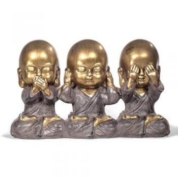 Figura de Buda Monjes Tibetanos Decorativos - Pack de 3, Dimensiones: 16x7x25 cm, Color Dorado, Marca: Signes Grimalt