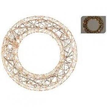 Corona Navideña con Luces LED y Temporizador Automático de 30 cm en color dorado