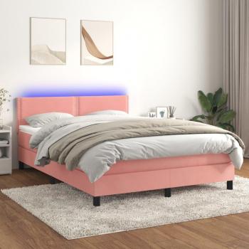 Cama de muelles con colchón y LED Rosa 140x200 cm en terciopelo