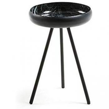 Kave Home - Mesa Auxiliar Reubert Negra Redonda Ø 37 cm con sobre esmaltado con Efecto marbling