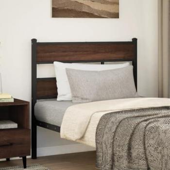 Cabecero de Acero y Madera de Ingeniería Marrón Roble 80 cm