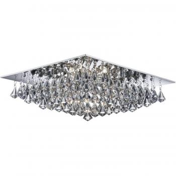 Plafón de diseño Hanna Chrome 8 bombillas 20cm, tipo: plafón cuadrado semi empotrado, características: acabado en cromo, incluye 8 bombillas G9, diseño moderno con cristales en forma de pir