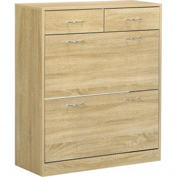 HOMCOM Mueble Zapatero Estrecho con 2 Cajones Abatibles y 2 Cajones Extraíbles para 12 Pares de Zapatos