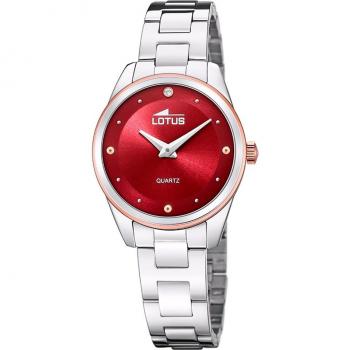 Reloj Lotus Trendy 18795/6 para Mujer con Esfera Roja y Correa de Acero Plateado
