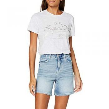 PIECES PCLEAH MOM HW Elastic WB Shorts LB110 BC Pantalones Cortos de Jean, Mezclilla De Color Azul Claro, L para Mujer